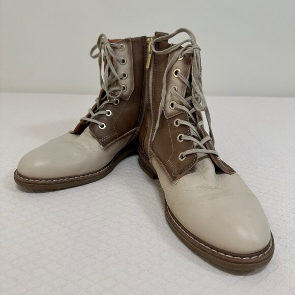 PIKOLINOS Two-Tone Leather & Canvas Lace-Up Boots | Tan & Cream | Women’s Size - Picture 11 of 11
